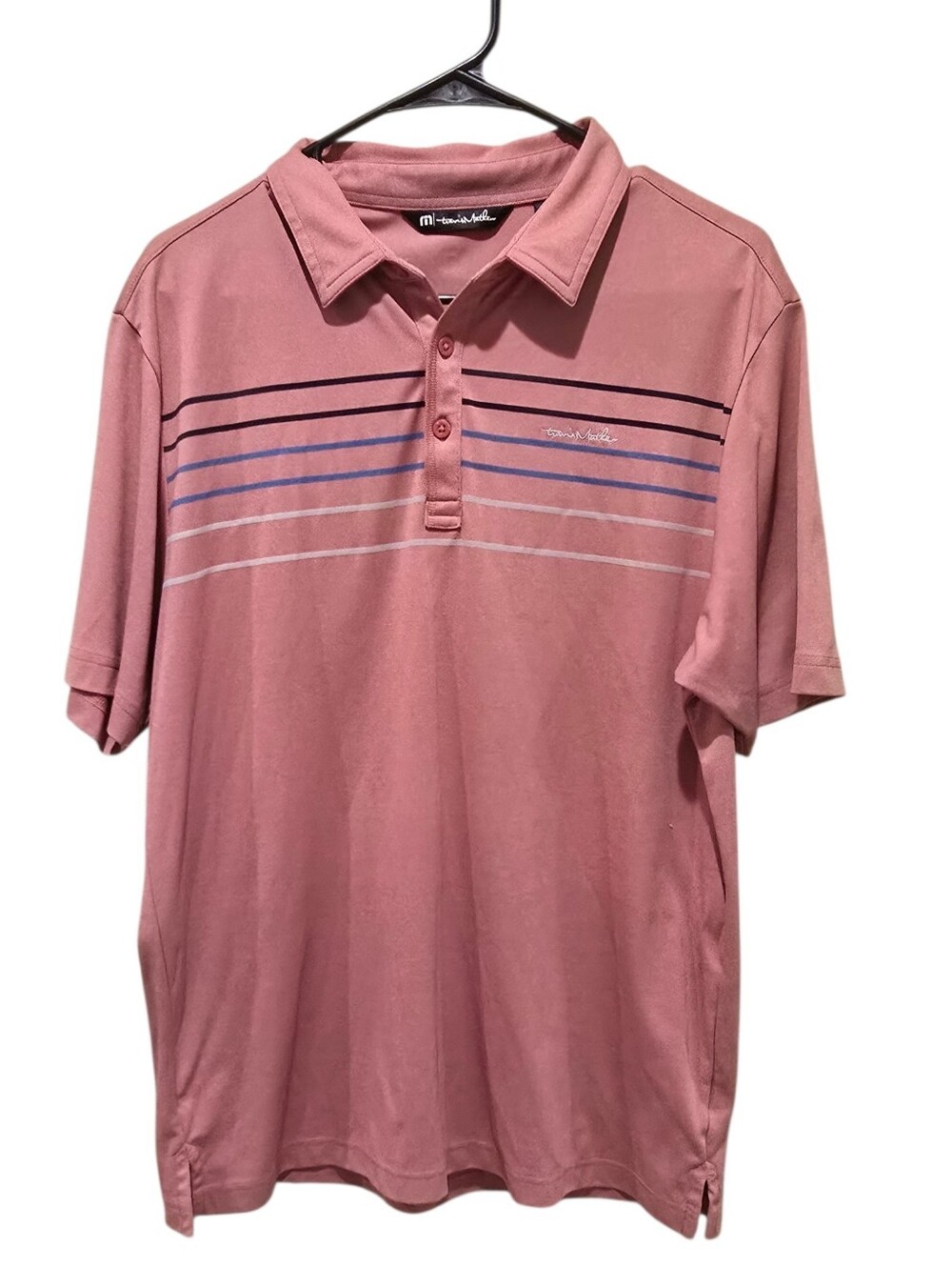 Travis Mathew Men's Rose Pink Stripe Polo Size Large